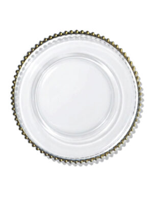 PODTALERZ TRANSPARENTNY ZE ZŁOTYMI KULECZKAMI 32 CM