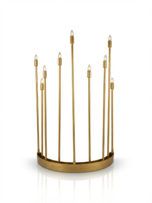 Świecznik metalowy złoty – ciężki, z ciepłym światłem